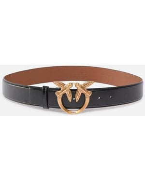 Pinko Leather Belt With Love Birds Buckle, 4 Cm - White