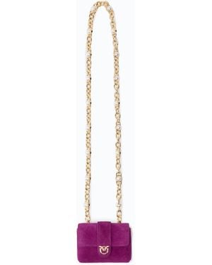 Pinko Tarjetero Pocket Necklace De Ante Con Bandolera Tipo Joya - Morado