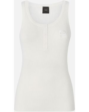 Pinko Ribbed Sleeveless Top With Monogram - White
