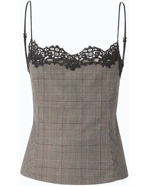 Pinko Top A Cuadros Con Encaje - Gris