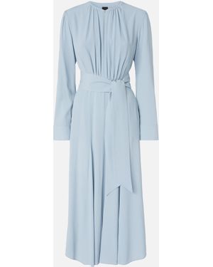 Pinko Long Silk-Blend Dress With Belt And Long Sleeves - Blue