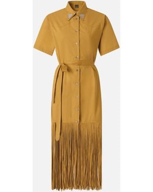 Pinko Long Shirt Dress With Fringing And Metallic Details