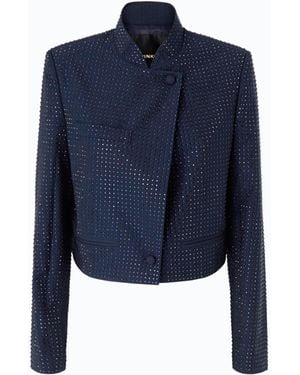 Pinko Cropped Jacket With Rhinestones - Blue