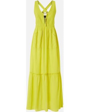 Pinko Sleeveless Long Cotton Dress With Neckline - Yellow