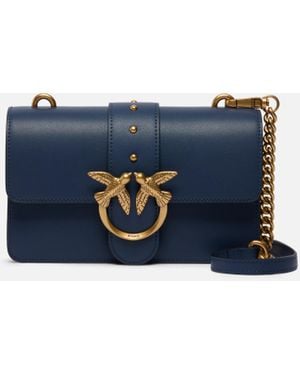 Pinko Love Bag One Small Crossbody Bag In Leather - Blue
