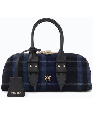 Pinko Kleine Handtasche Escape Bag Horizontal Aus Kariertem Tuch Und Leder - Blau