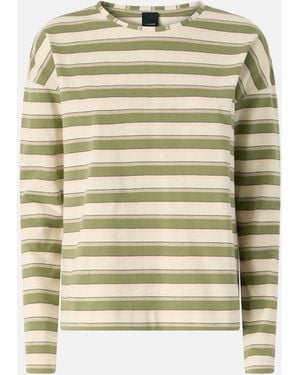 Pinko Striped Jersey Top With Structured Collar - Natural