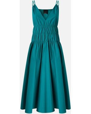 Pinko Sleeveless Midi Dress With Pleats And Gathering - Blue