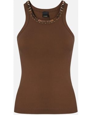 Pinko Ribbed Top With Bejewelled Embellishment - Brown