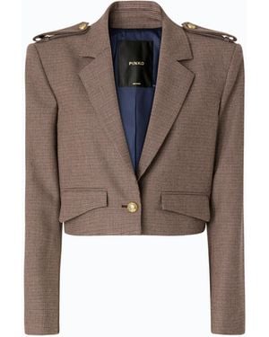 Pinko Cropped Jacket With Micro Houndstooth Motif - Brown