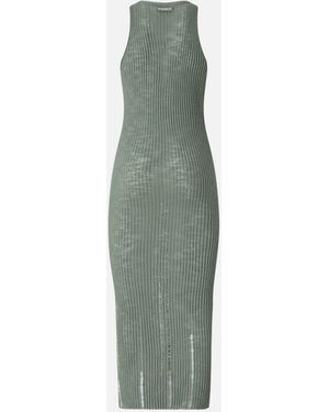 Pinko Ribbed Slim-Fit Midi Dress With Rips - Green