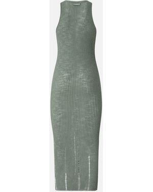 Pinko Ribbed Slim-Fit Midi Dress With Rips - Green
