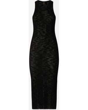 Pinko Ribbed Slim-Fit Midi Dress With Rips - Black