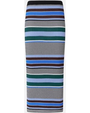 Pinko Calf-Length Striped Knit Slim-Fit Skirt - Blue