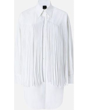 Pinko Mini Shirt Dress With Fringing - White