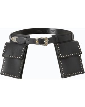 Pinko Texan Leather Belt With Storage Pockets, 3 Cm - Black