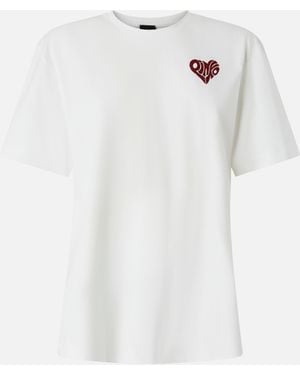 Pinko T-Shirt With Rhinestoned Amore Lettering - White