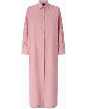 Pinko Long Striped Chemisier Dress With Floral Embroidery - Pink