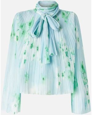 Pinko Blusa Ligera En Crespón Plisado Con Flores - Azul
