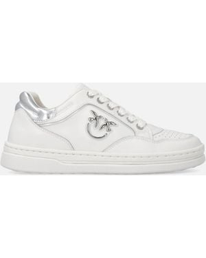 Pinko Leather Trainers With Love Birds Logo - White