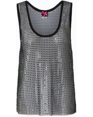 Pinko Mesh-Effect Vest Top With Rhinestones - Gray