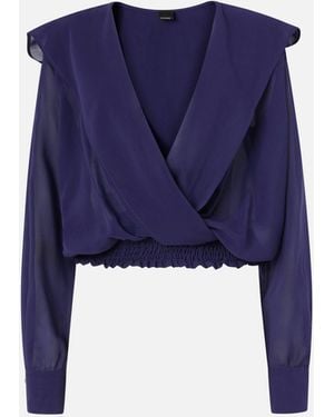 Pinko Cropped Blouse With Hood And Sheer Details - Blue
