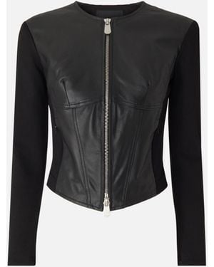 Pinko Leather Bustier Jacket With Zip - Black
