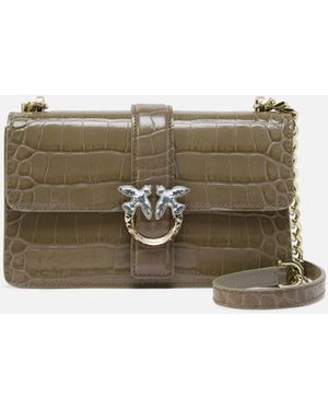 Pinko Bolso Bandolera Pequeño Love Bag De Piel Con Estampado De Cocodrilo Y Hebilla Tipo Joya Galleria - Gris