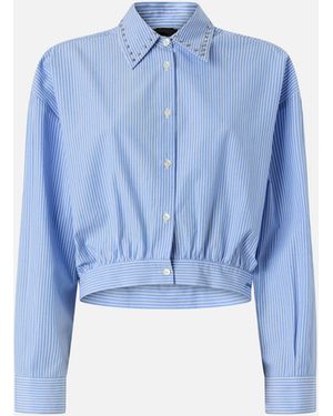 Pinko Cropped Striped Shirt With Jewel Collar - Blue
