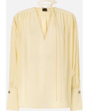 Pinko V-Neck Blouse With Gathering - Natural