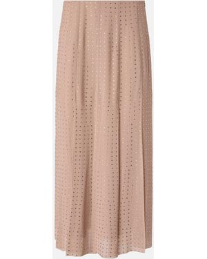 Pinko Midi Skirt With Fringes And Rhinestones - White