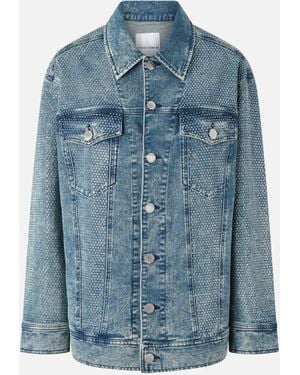 Pinko Denim Jacket With Rhinestones And Studs - Blue