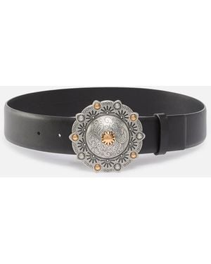 Pinko Leather Belt With Jewel Medallion, 4Cm - White
