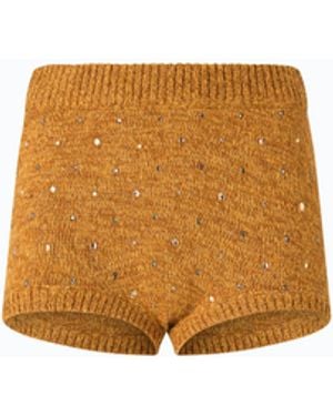 Pinko Fully Rhinestoned Wool-Blend Shorts - White