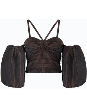 Pinko Crop Top With Puff Sleeves - Black