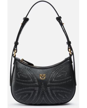 Pinko Borsa A Spalla Baby Half Moon Con Ricamo - Bianco