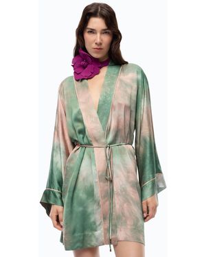Pinko Kimono De Satén Con Color Degradado Y Cinturón - Verde