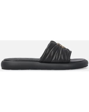 Pinko Perforated Nappa Leather Slip-On Sandals With Love Birds Logo - White