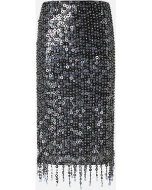 Pinko Midi Skirt With Sequins And Crystals - Blue