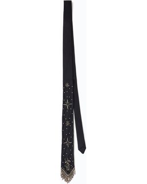 Pinko Satin Tie With Hand Embroidery And Jeweled Fringing - White