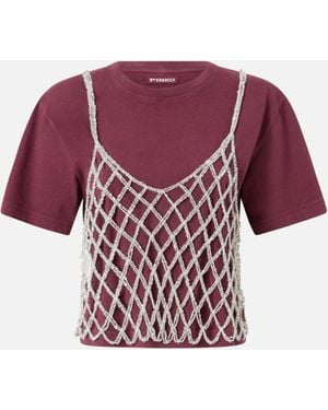 Pinko T-shirt With Matching Mini-sequin Top - Red
