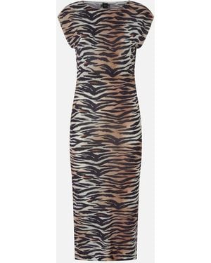 Pinko Sheath Midi Dress With Animal Print - White