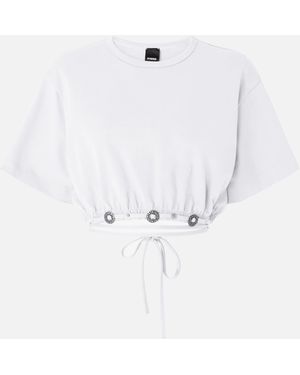 Pinko Cropped T-Shirt With Lace And Texan Details - White