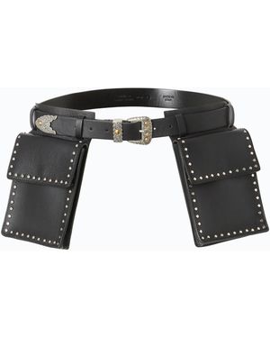 Pinko Texan Leather Belt With Storage Pockets, 3 Cm - Black