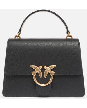 Pinko Medium Love Bag Top Handle Light Handbag In Grained Leather - Black