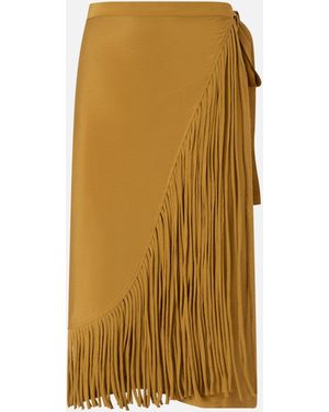 Pinko Calf-Length Wrap Skirt With Fringing - Natural