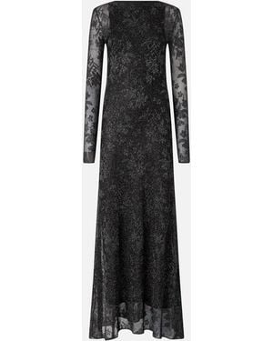 Pinko Long Dress With Mesh And Floral Lace - Black