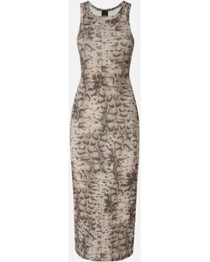 Pinko Ribbed Slim-Fit Midi Dress With Snake Print - White