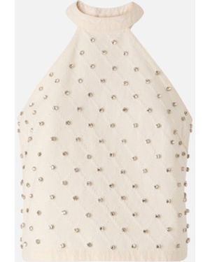 Pinko Halterneck Top With Diamond Motif And Rhinestones - White