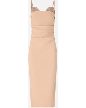Pinko Slim-Fit Midi Dress With Jewel Embroidery - White